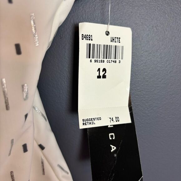 NEW La Blanca White & Silver Confetti Print One Piece Swimsuit Size 12 NWT - Picture 5 of 10